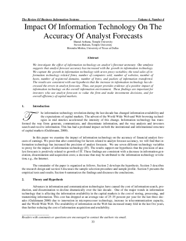 (PDF) Impact Of Information Technology On The Accuracy Of Analyst Forecasts