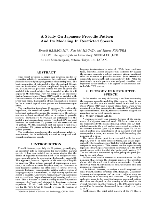 (PDF) A study on Japanese prosodic pattern and its modeling in ...