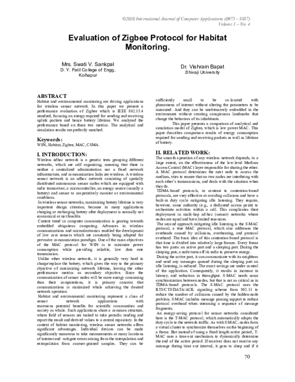 (PDF) Performance Evaluation of Zigbee Protocol for Habitat Monitoring