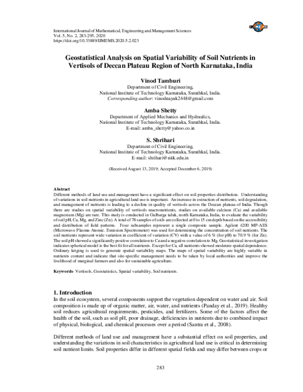 (PDF) Geostatistical Analysis on Spatial Variability of Soil Nutrients ...