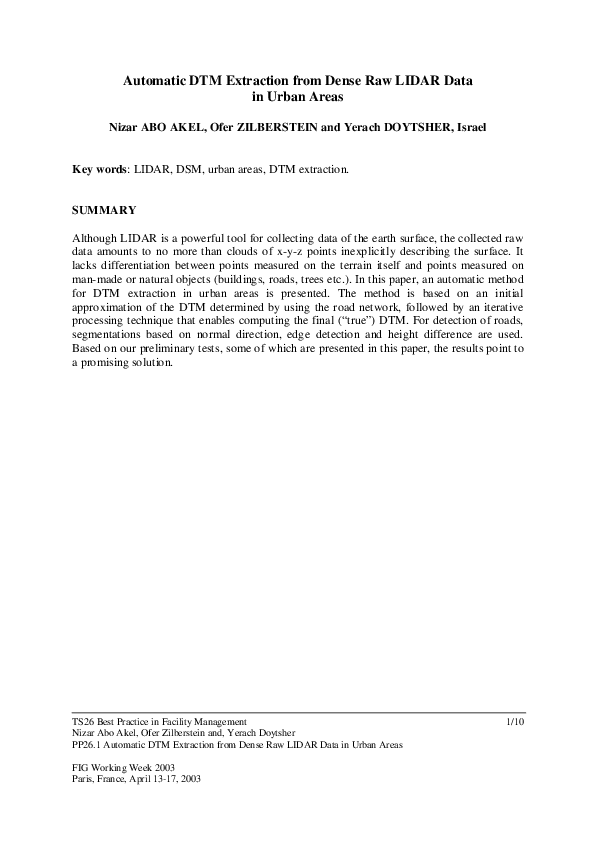 (PDF) Automatic DTM Extraction from Dense Raw LIDAR Data in Urban Areas
