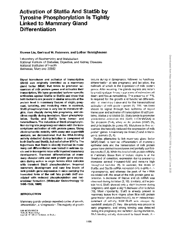 (PDF) Activation of Stat5a and Stat5b by tyrosine phosphorylation is ...