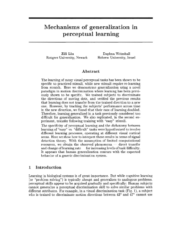 (PDF) Mechanisms of generalization in perceptual learning