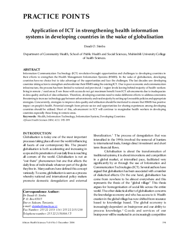 (PDF) Application of ICT in strengthening health information systems in ...