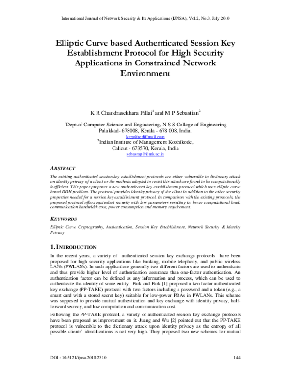 (PDF) Elliptic Curve based Authenticated Session Key Establishment ...