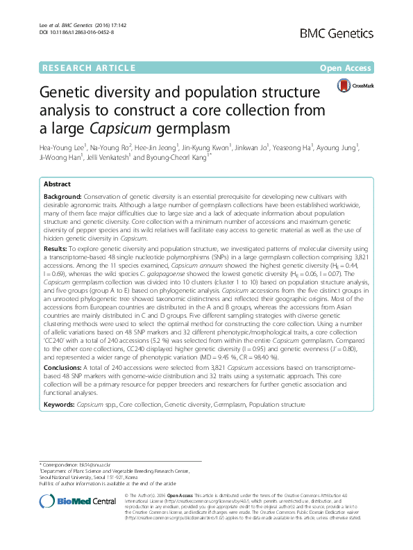 (PDF) Genetic diversity and population structure analysis to construct ...