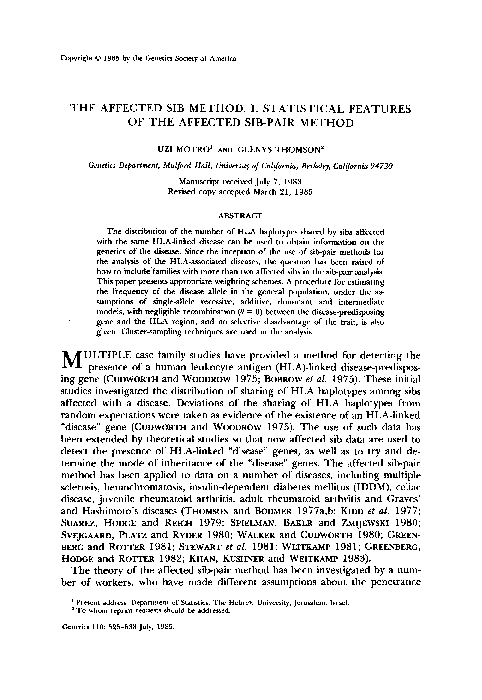 (PDF) The affected sib method. I. Statistical features of the affected ...