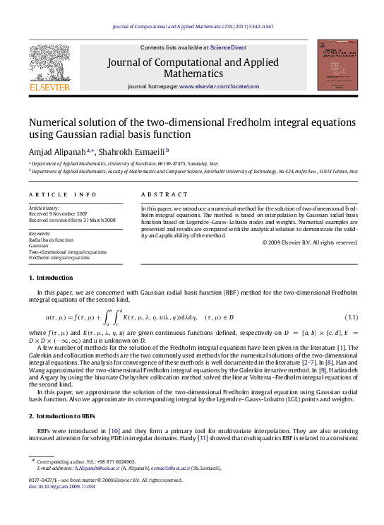 (PDF) Numerical solution of the two-dimensional Fredholm integral ...