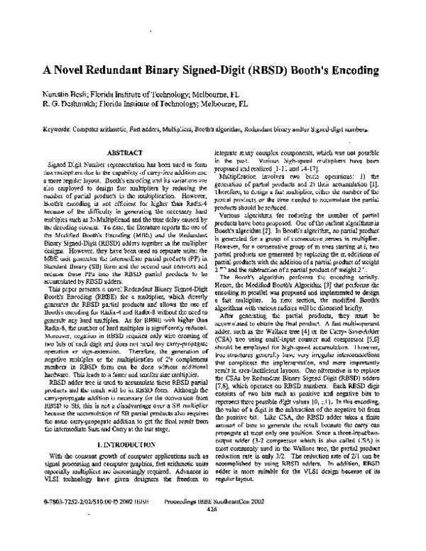 (PDF) A novel redundant binary signed-digit (RBSD) Booth's encoding
