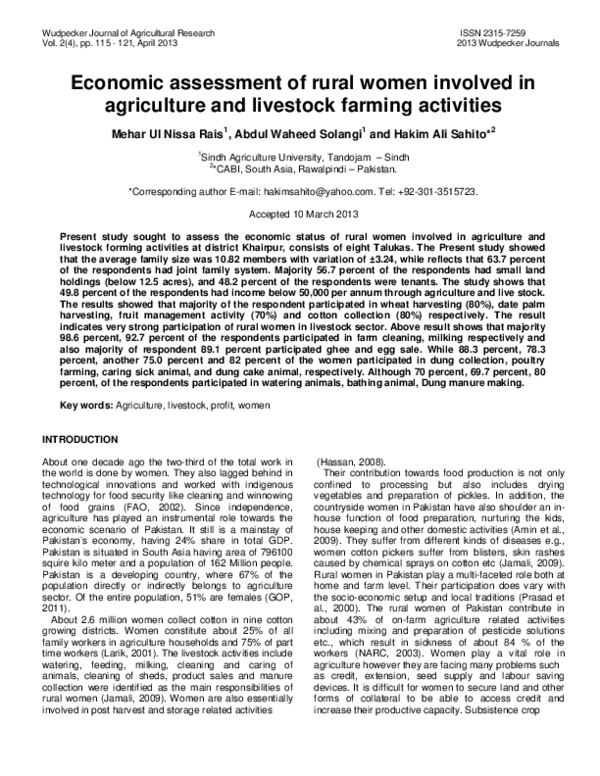 (PDF) Economic assessment of rural women involved in agriculture and ...