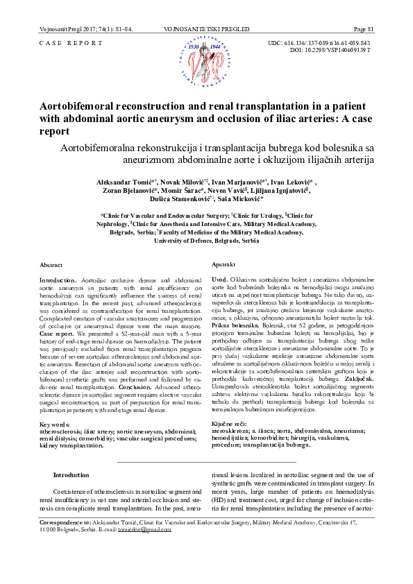 (PDF) Aortobifemoral reconstruction and renal transplantation in ...