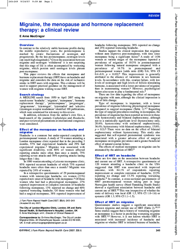 (PDF) Migraine, the menopause and hormone replacement therapy a