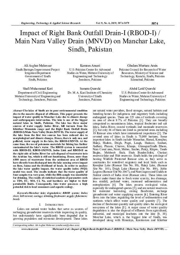 (PDF) Impact of Right Bank Outfall Drain-I (RBOD-I) / Main Nara Valley ...