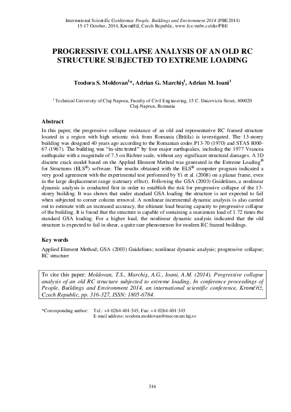 (PDF) Progressive Collapse Analysis of an Old RC Structure Subjected to ...
