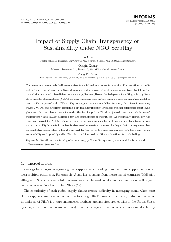 (PDF) Impact of Supply Chain Transparency on Sustainability Under NGO