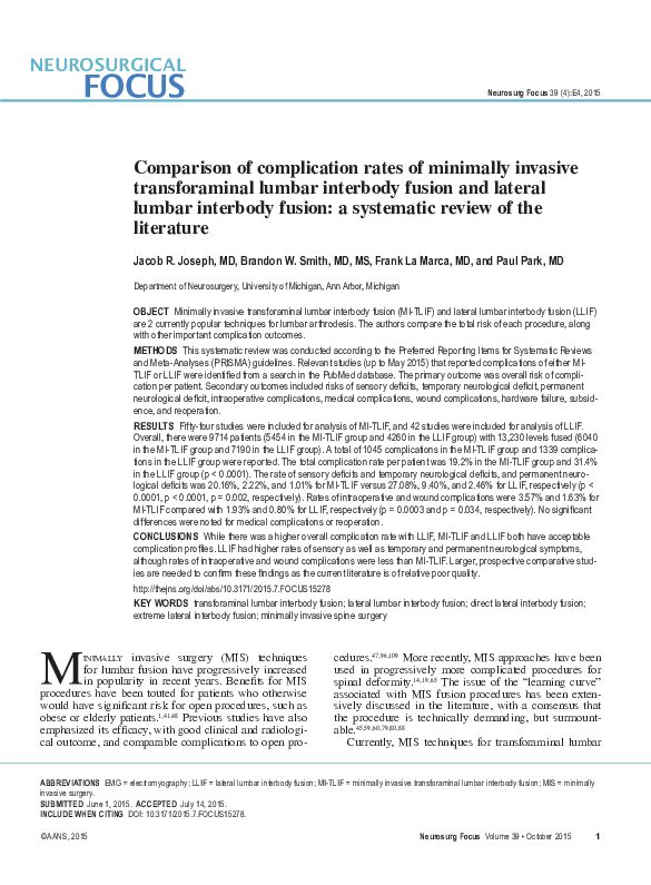 (PDF) Comparison of complication rates of minimally invasive ...