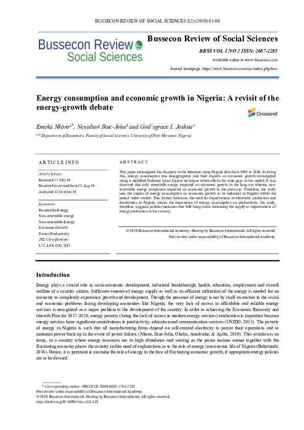 (PDF) Energy consumption and economic growth in Nigeria