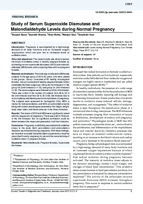 (PDF) Study of Serum Superoxide Dismutase and Malondialdehyde Levels ...