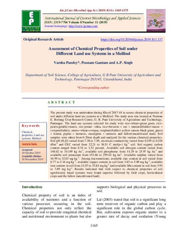 (PDF) Assessment of Chemical Properties of Soil under Different Land ...
