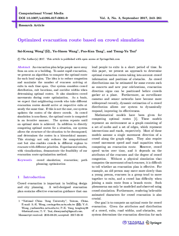 (PDF) Optimized evacuation route based on crowd simulation