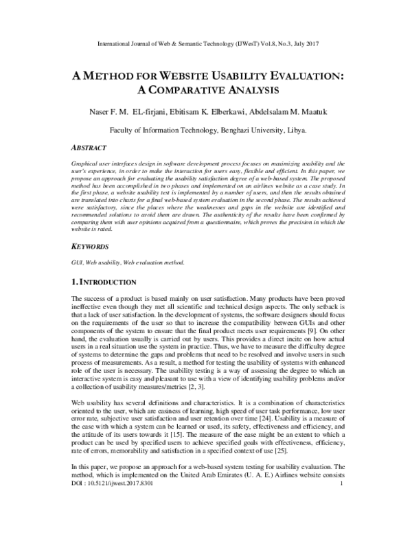 (PDF) A Method for Website Usability Evaluation: A Comparative Analysis