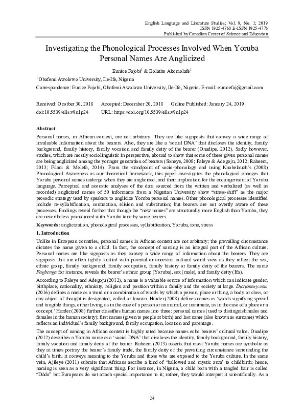 (PDF) Investigating the Phonological Processes Involved When Yoruba ...