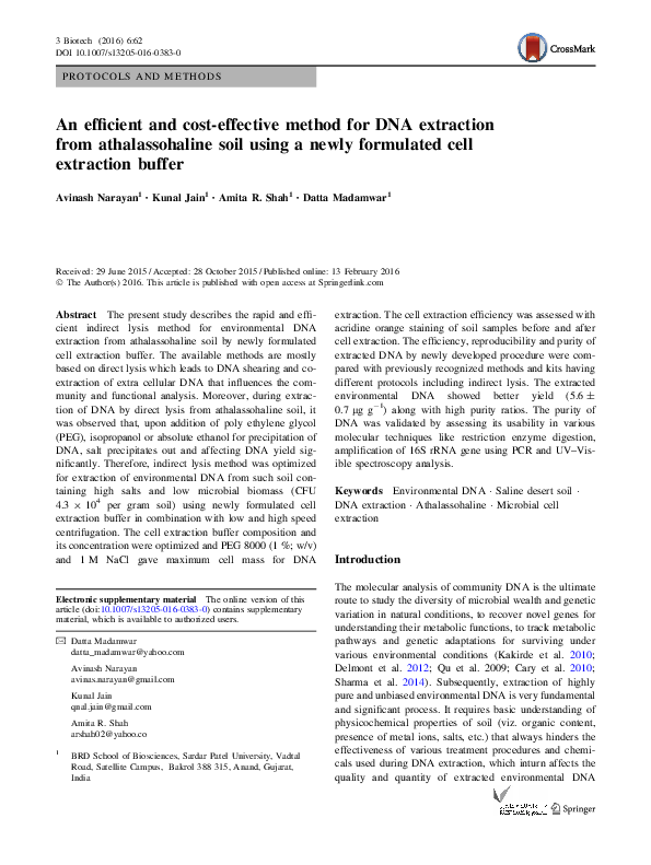 (PDF) An efficient and cost-effective method for DNA extraction from ...