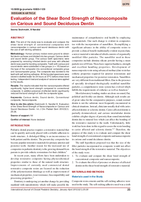 (PDF) Evaluation of the Shear Bond Strength of Nanocomposite on Carious ...