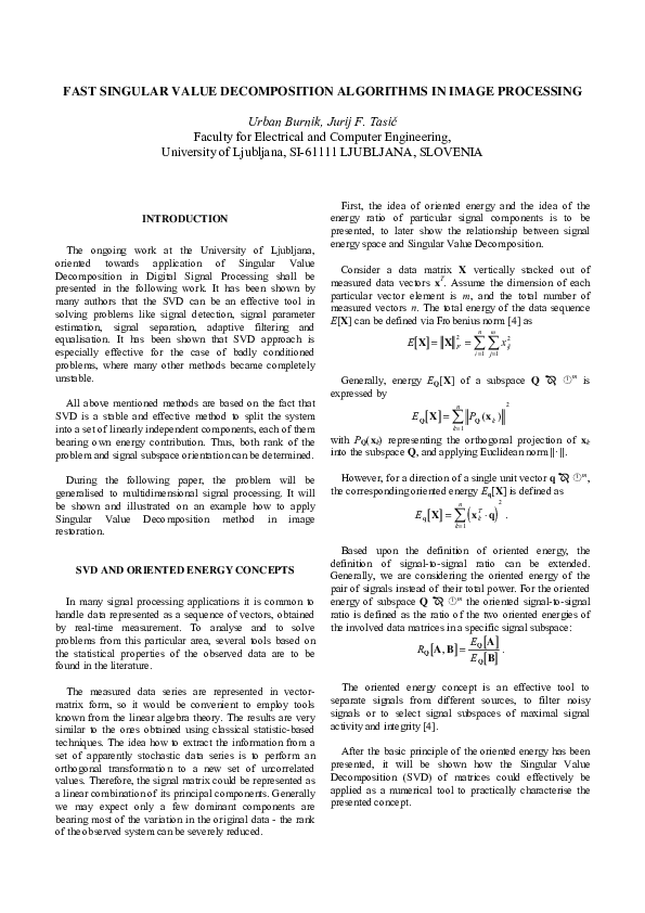 (PDF) Fast Singular Value Decomposition Algorithms In Image Processing