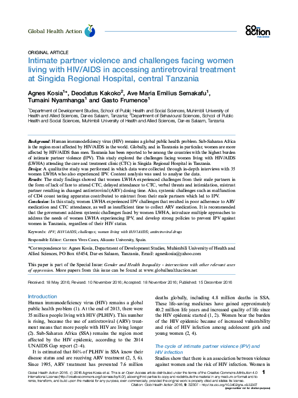 (PDF) Intimate partner violence and challenges facing women living with ...