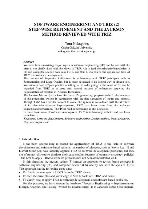 (PDF) Software Engineering and Triz (2) Step-Wise Refinement and the ...