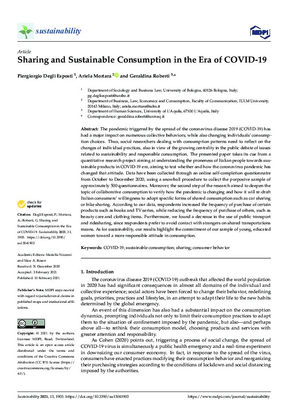 (PDF) Sharing and Sustainable Consumption in the Era of COVID-19