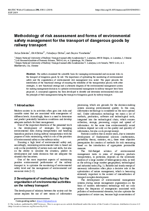 (PDF) Methodology of risk assessment and forms of environmental safety ...