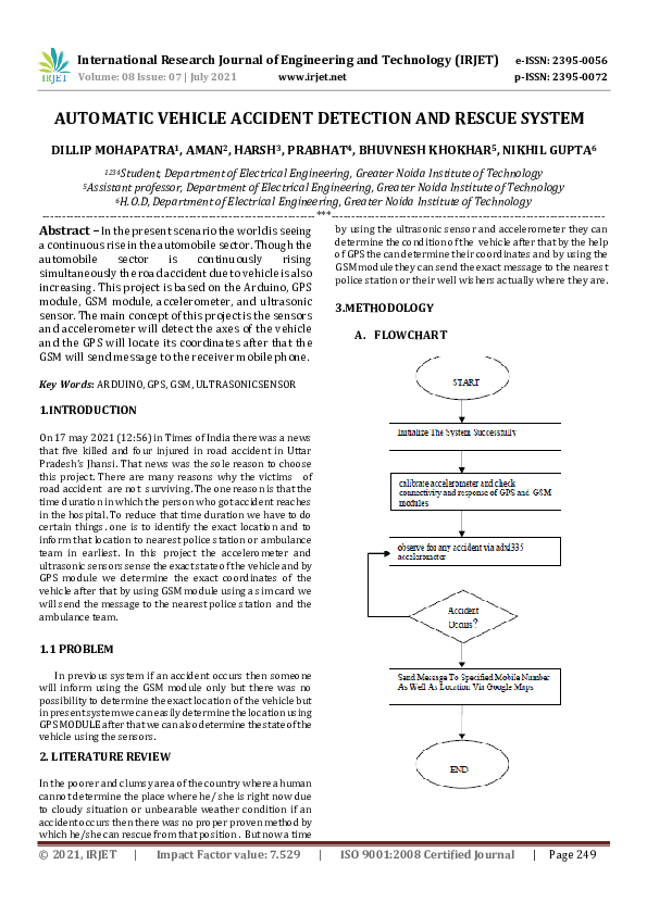 (PDF) IRJET- AUTOMATIC VEHICLE ACCIDENT DETECTION AND RESCUE SYSTEM