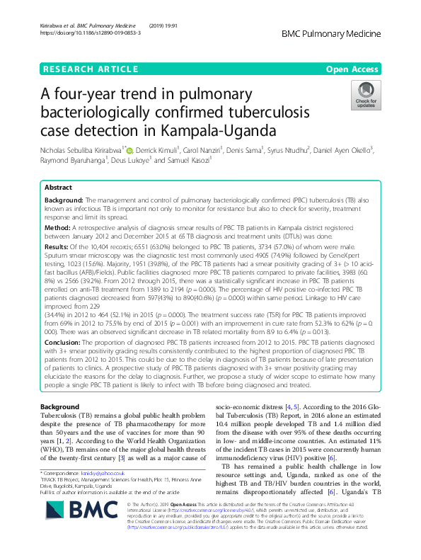 (PDF) A four-year trend in pulmonary bacteriologically confirmed ...