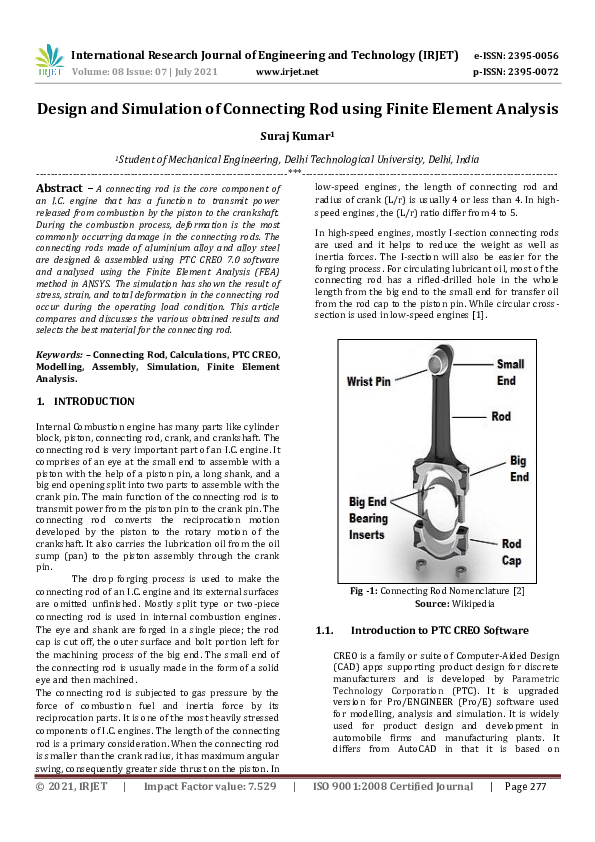(PDF) IRJET- Design and Simulation of Connecting Rod using Finite ...