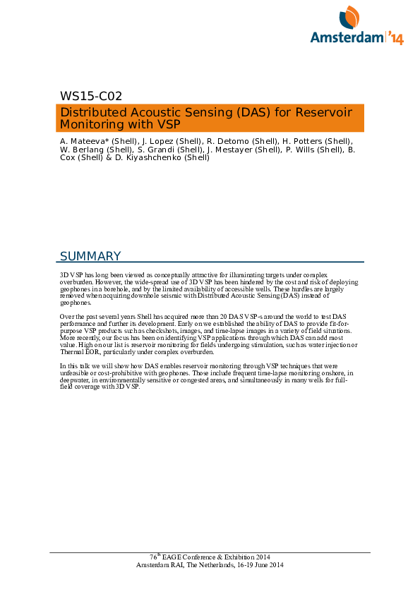 (PDF) Distributed Acoustic Sensing (DAS) for Reservoir Monitoring with VSP