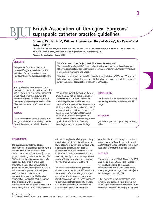 (PDF) British Association of Urological Surgeons’ suprapubic catheter