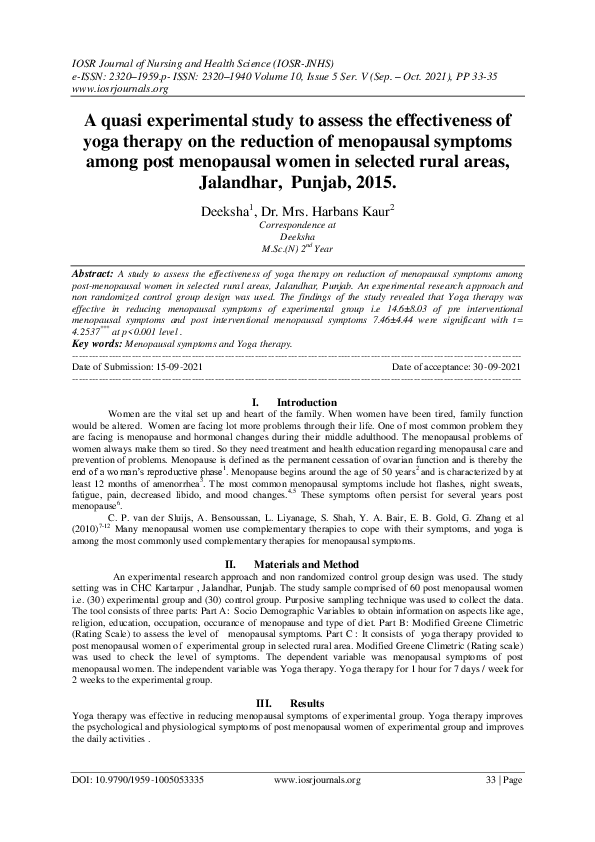 (PDF) A quasi experimental study to assess the effectiveness of yoga ...