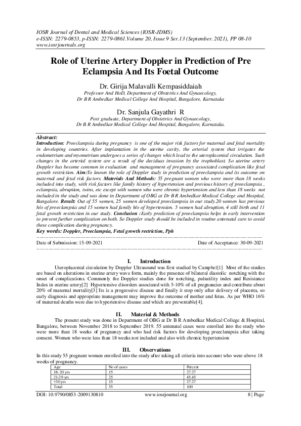 (PDF) Role of Uterine Artery Doppler in Prediction of Pre Eclampsia And ...