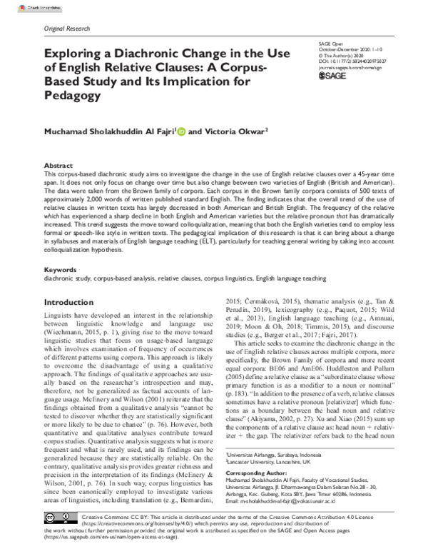 (PDF) Exploring a Diachronic Change in the Use of English Relative ...
