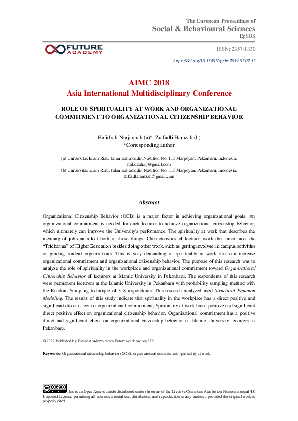 (PDF) Role Of Spirituality At Work And Organizational Commitment To ...