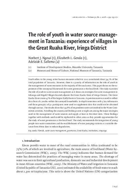 (PDF) The role of youth in water source management in Tanzania ...