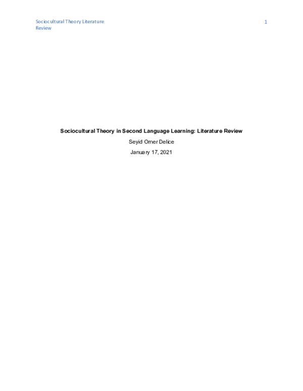 (DOC) Sociocultural Theory in Second Language Learning: Literature Review