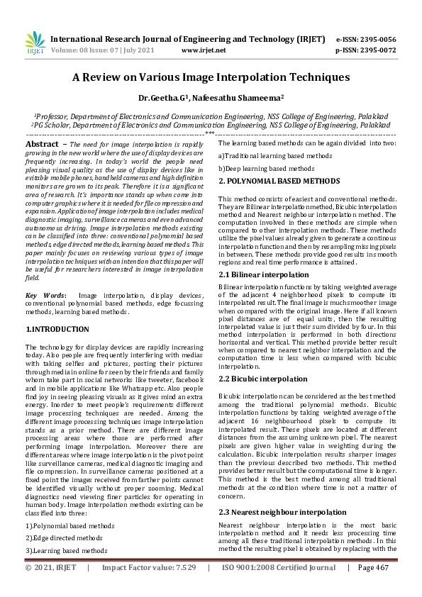 (PDF) IRJET- A Review on Various Image Interpolation Techniques