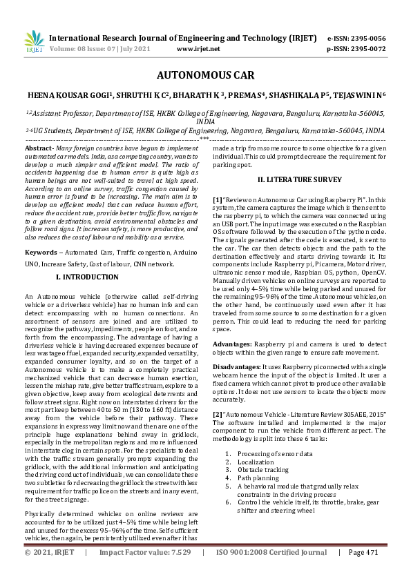 (PDF) IRJET- AUTONOMOUS CAR