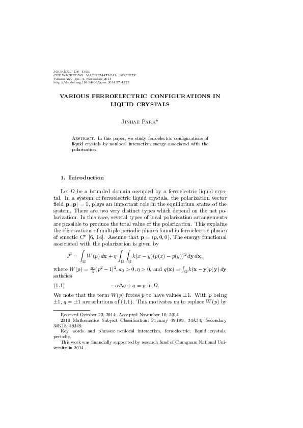 (PDF) Various Ferroelectric Configurations in Liquid Crystals