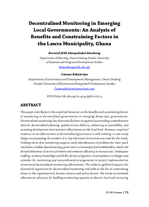 (PDF) Decentralised Monitoring in Emerging Local Governments: An ...