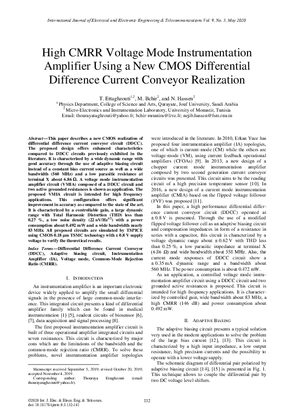 PDF) High CMRR Voltage Mode Instrumentation Amplifier Using