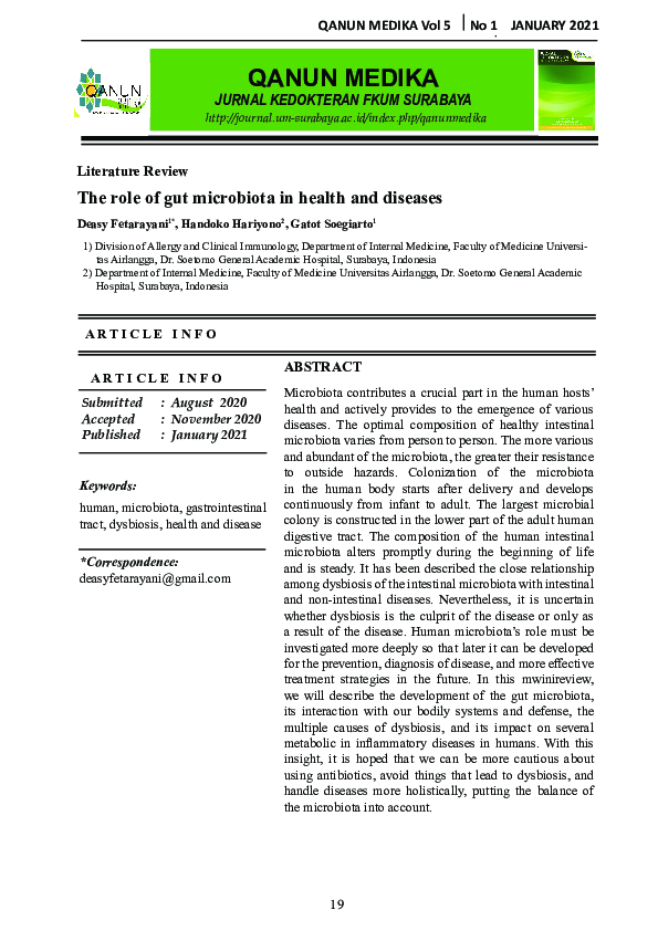 (PDF) The role of gut microbiota in health and diseases